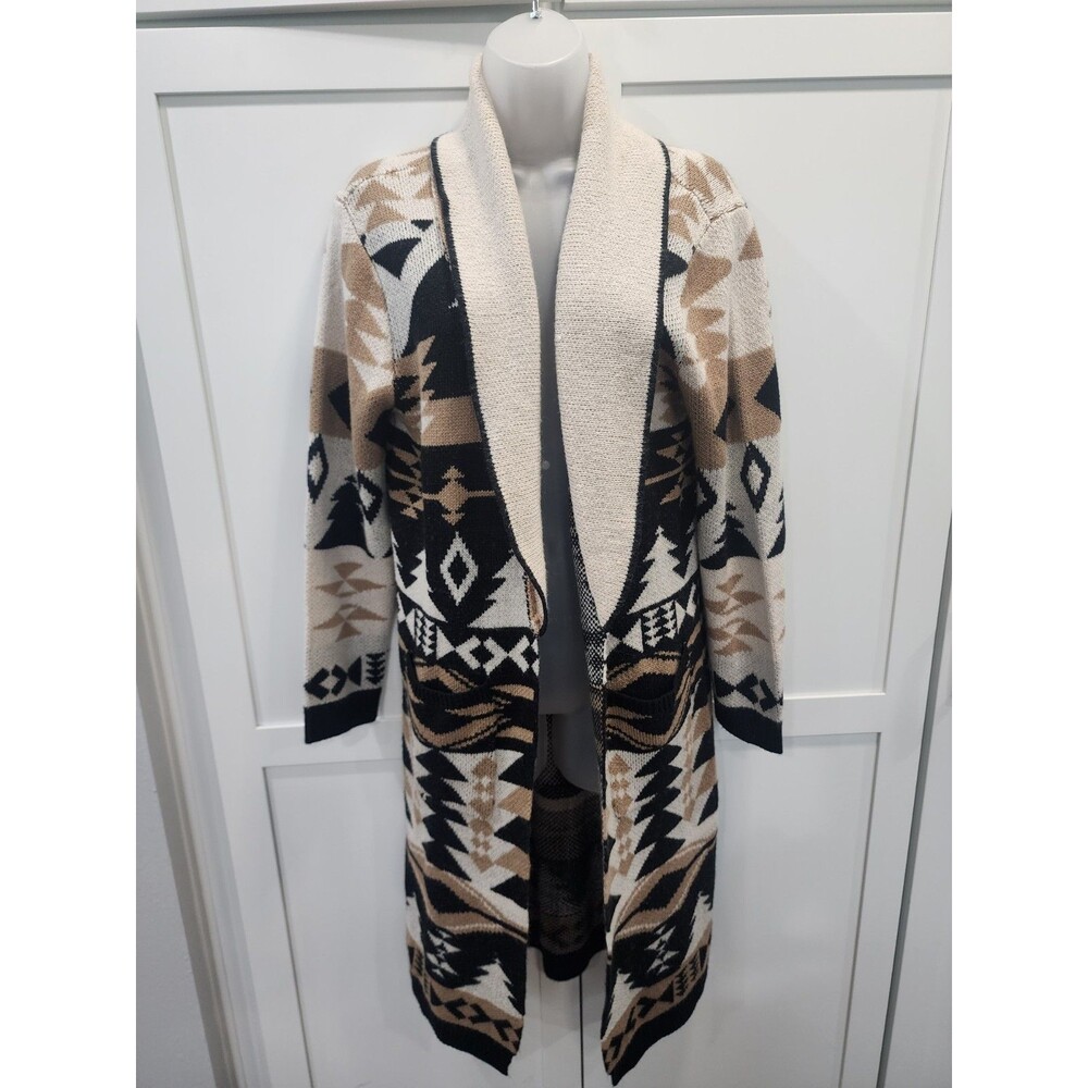 Maurices Cardigan Sweater Hooded Thick Stitch Open Front Aztec Womens Size Med